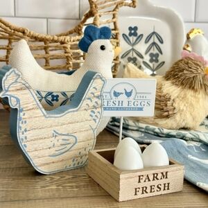 Farmhouse Chicken Decor with Blue Accents